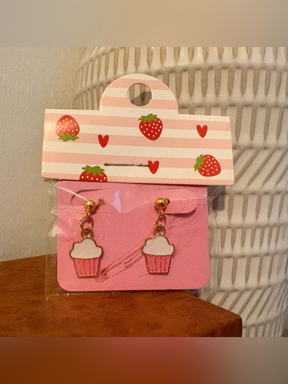 Kids Pink Cupcake Dangle Earrings - Gold Hardware